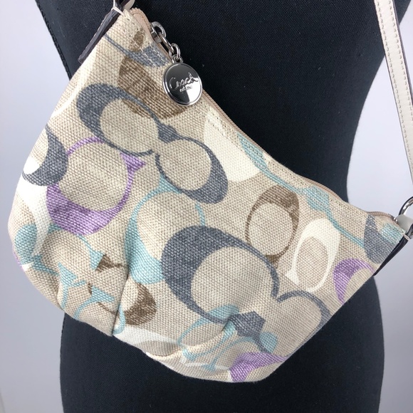 Coach Handbags - Coach (Authentic) Small Crossbody Bag Tan / Purple / Grey / Blue / White